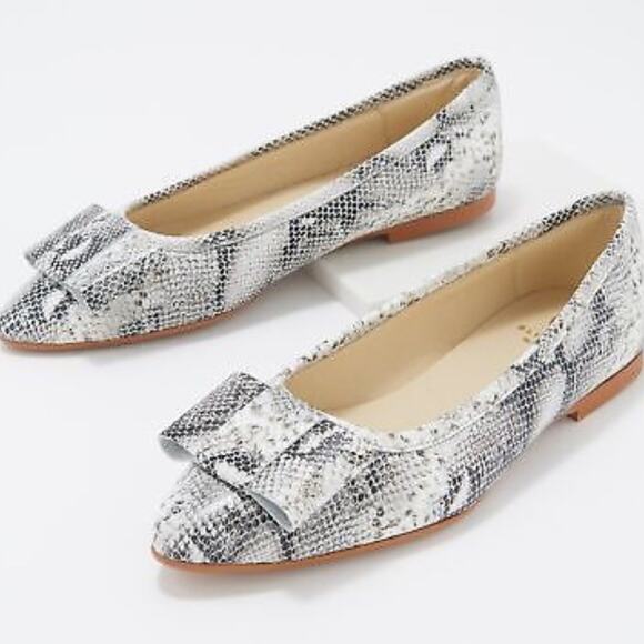 Blublonc Shoes - BluBlonc Maya Snake Leather Pointed-Toe Bow Flats Size 38 US 8